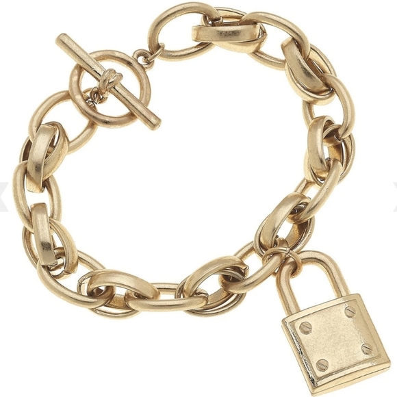 Bella Canvas Jewelry - Canvas Brandi Padlock Chain Bracelet in Worn Gold